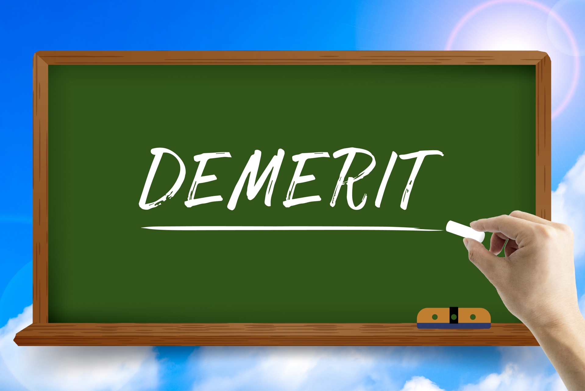 DEMERITと書かれた黒板