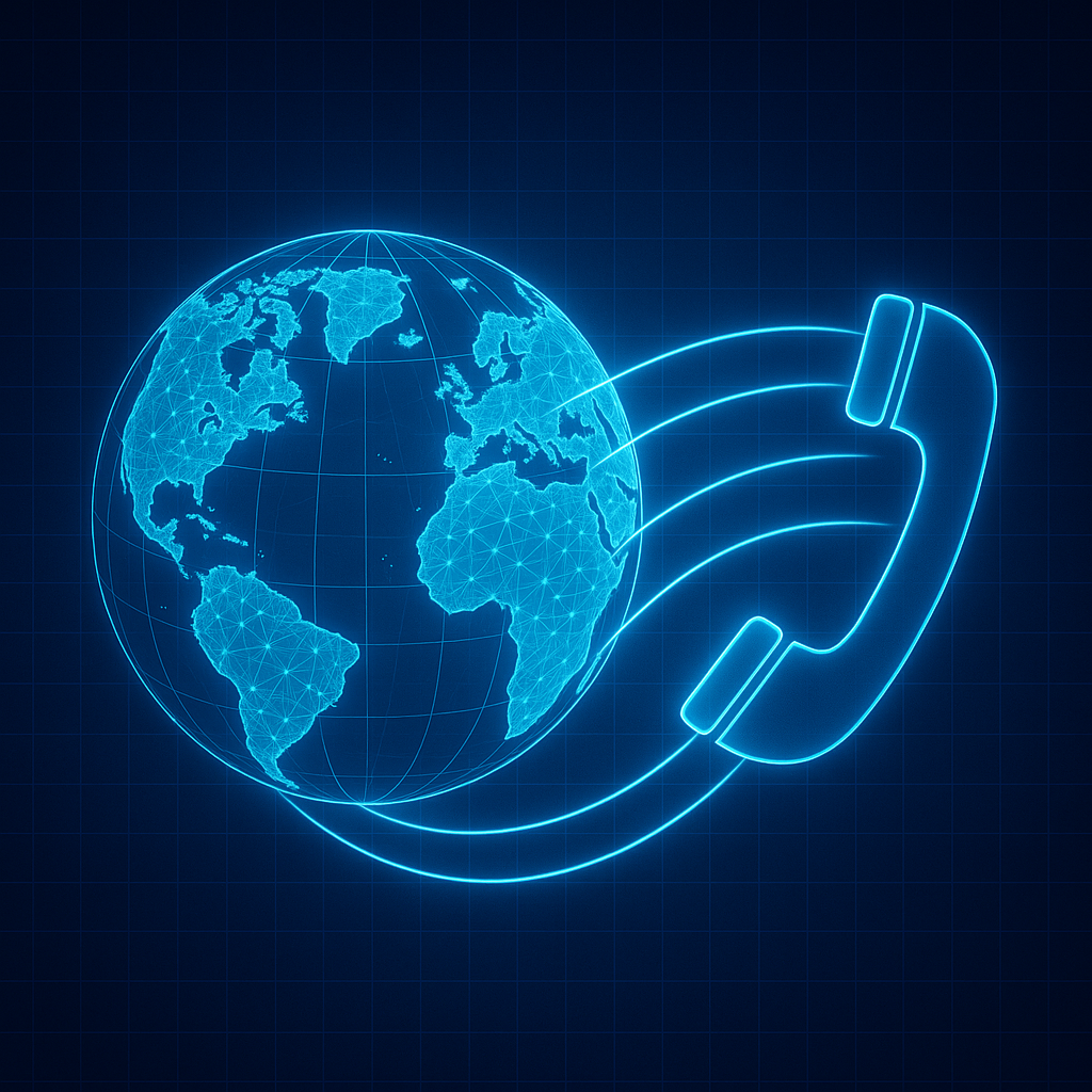 An illustration of the Earth and telephone lines