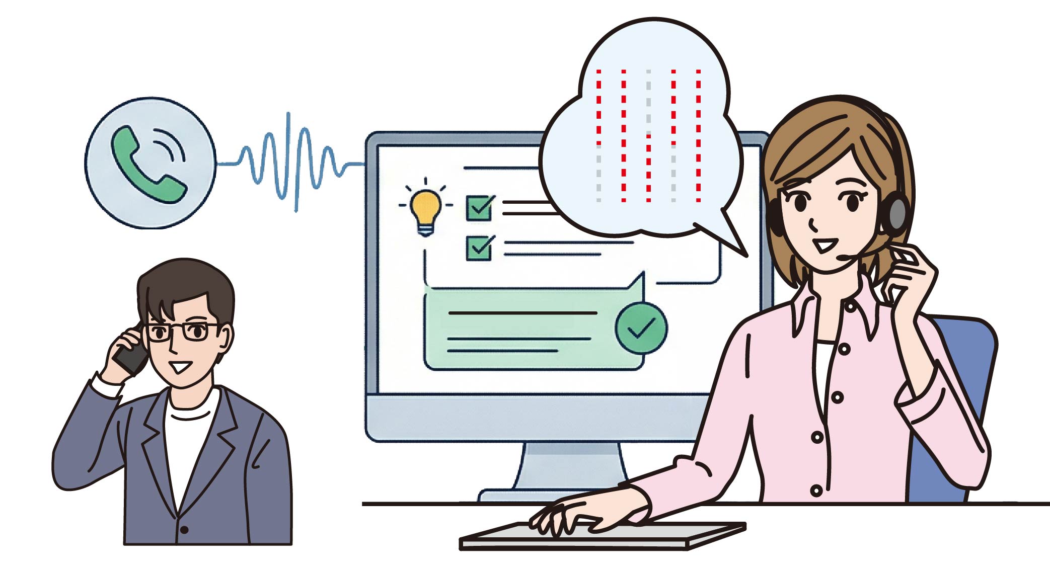 Inya Assistを使って、対応をスムーズに行う女性オペレーターのイラスト