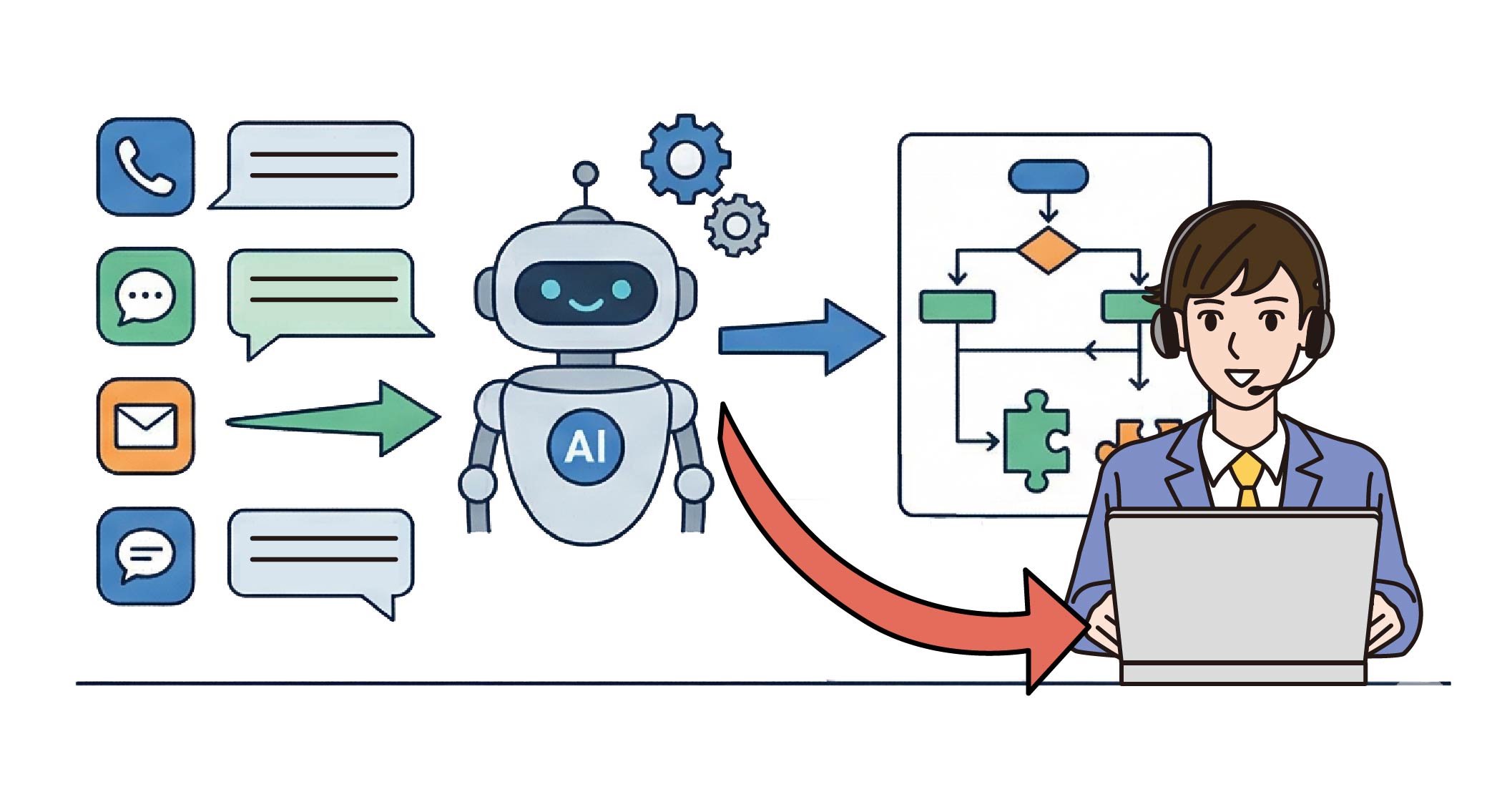 Inya Workforceを使って、本当に必要な入電のみ対応する男性オペレーターのイラスト