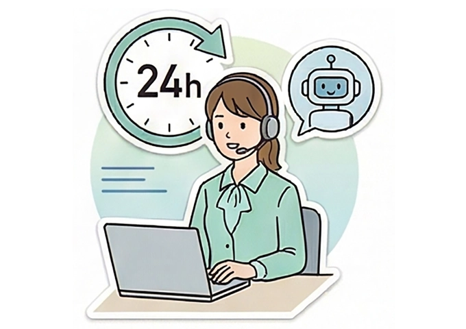 24時間、AIにより、受電をしているイラスト