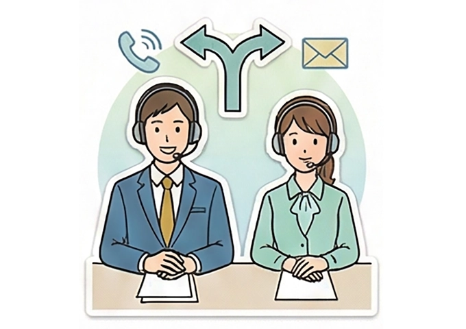 受電がIVRによって分岐して、顧客が迷わないシステムのイラスト