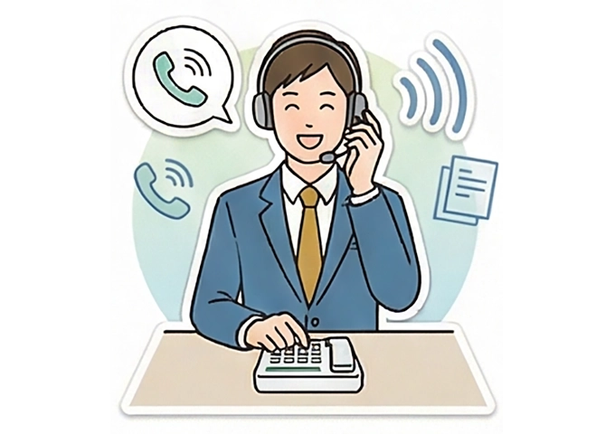 男性オペレーターがコストを気にせずテレアポ・営業電話をしているイラスト